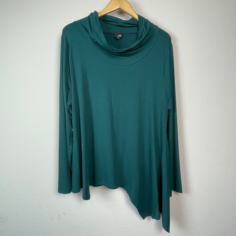 Lisa Banye Green Cowl Neck Asymmetrical Hem Long Sleeve Top Plus Size 1X